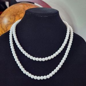Vintage 60s Milk Glass Facet Bead Double Stranded Necklace